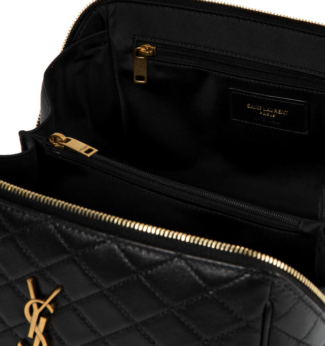 Image 3 of 3 - BLACK - SAINT LAURENT Gaby Vanity Case featuring zip around closure, quilted overstitching, leather top handles, two main compartments and on zip pocket. 8.3 X 5.1 X 5.1 inches. 100% lambskin.  