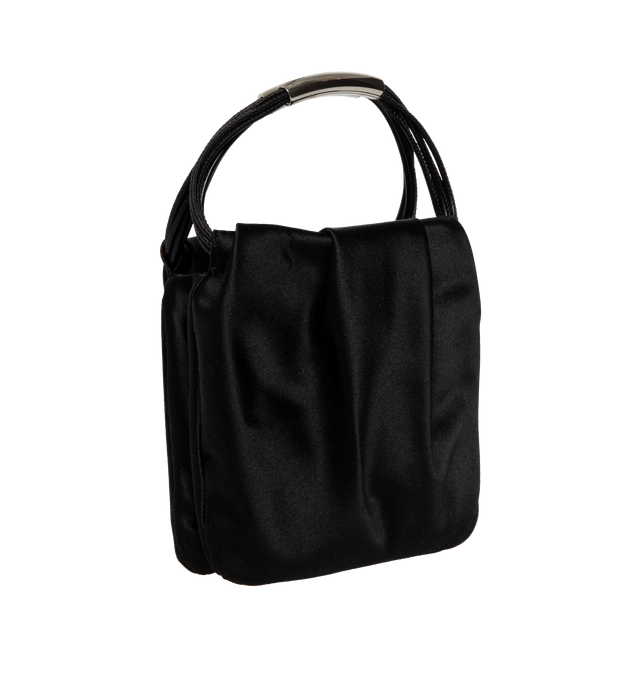 Image 2 of 3 - BLACK - SAINT LAURENT Pochon Mini Top-Handle Bag in Satin Silk featuring strappy top handles, open top with magnetic closure, fully lined and silver-tone hardware. 5.5"H x 5.5"W x 1.2"D. Satin viscose, silk. Made in Italy. 