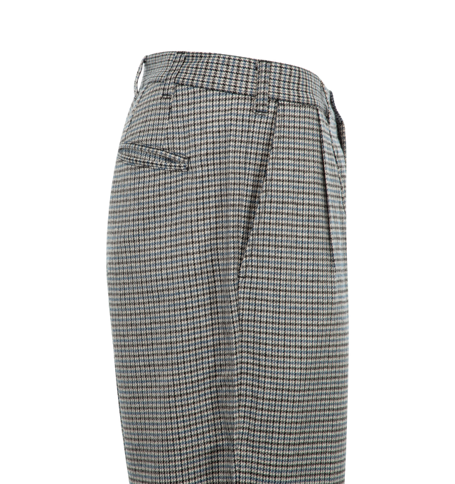 Image 3 of 3 - BLUE - Lite Year Double pleat pant crafted from Japanese wool fabric with button and zip closure, side and welt back pockets, belt loops.  Wool 64%, viscose 29%, PA 5%, PU 2%. 