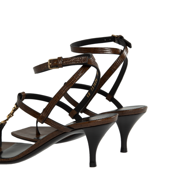 Image 3 of 4 - BROWN - SAINT LAURENT Cassandra Sandal featuring multi strap, square toe, cassandre on front and adjustable ankle strap. 60MM. Leather.  