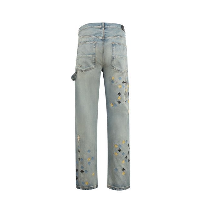 Image 2 of 3 - BLUE - MA Quad Embroidered Carpenter Jeans featuring nonstretch-cotton denim, reinforced knees, colorful MA-quadlogo embroidery, zip fly with button closure, five-pocket style, utility pocket, hammer loop. 100% cotton. Made in Italy. 