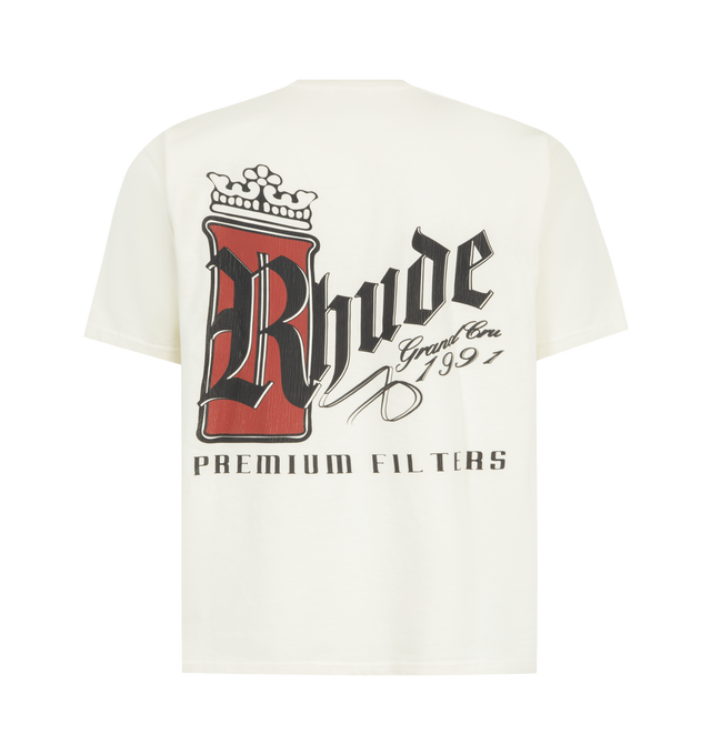 Image 2 of 2 - WHITE - RHUDE Fumar 91 T-Shirt featuring relaxed fit, crewneck, short sleeves, logo graphic on front and back. 100% cotton. 