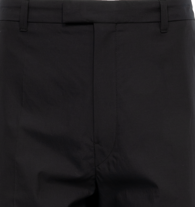 Image 4 of 4 - BLACK - LEMAIRE Carrot Pants featuring unlined, belted, straight fit, tapered leg, adjusters at the back side, two side pockets and single piped pocket at the back with Corozo button. 100% organic cotton. Made in Slovakia. 