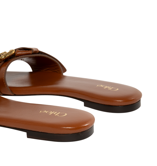 Image 3 of 4 - BROWN - Chlo Mae slides featuring flat sole, branded footbed and decorative buckle detail. Outer, Lining and Sole: Calf Leather 100%. 