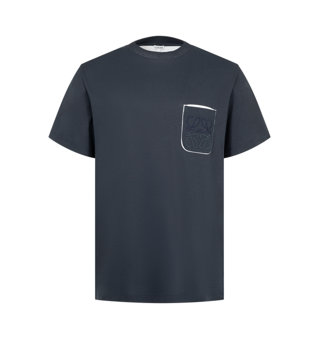 Image 1 of 2 - BLUE - Loewe Men's Regular Fit T-Shirt is crafted from cotton and features a regular-fit silhouette with a classic crew neckline and a side front pocket. Designed with a clean, minimalist aesthetic and signature LOEWE detailing that reflects the house's understated approach to everyday essentials. Main Material: Cotton. Made in Portugal. 