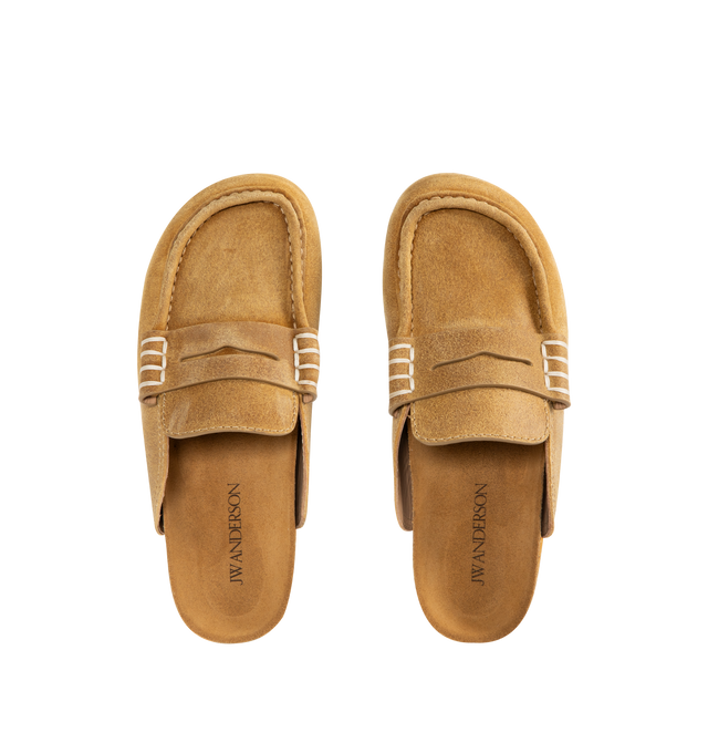 Image 4 of 4 - BROWN - JW ANDERSON Stitch Loafer featuring a waxed suede leather upper with a calf leather lining, finished with a crepe rubber sole suitable for indoor or outdoor wear and an embossed JWA logo. 100% split cow suede leather. Made in Italy. 
