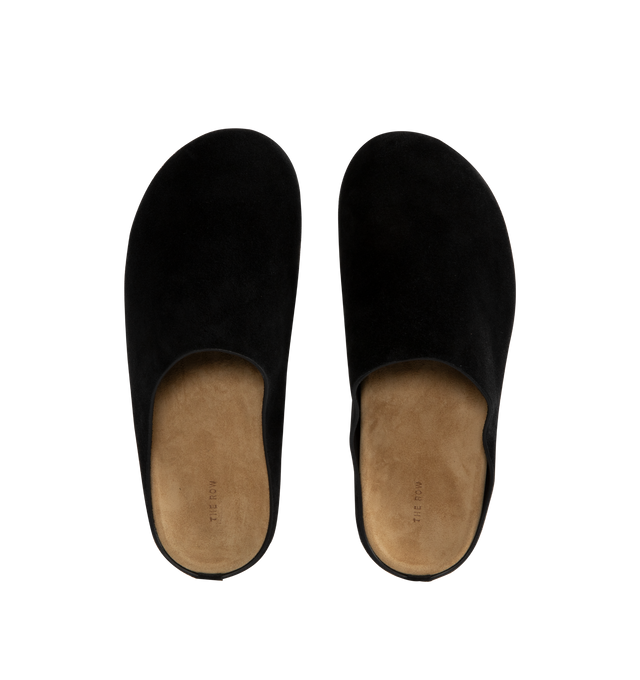 Image 4 of 4 - BLACK - The Row Hugo Loafers featuring calfskin suede slip-on loafers, logo embossed at molded footbed, suede-covered midsole and rubber sole. Upper: calfskin. Sole: rubber. Made in Italy. 