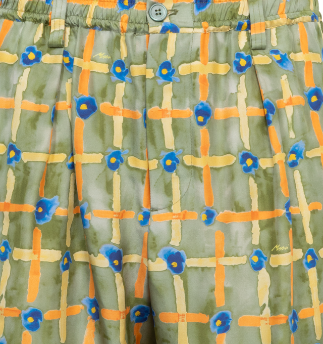 Image 4 of 4 - GREEN - MARNI BERMUDA SHORTS featuring button closure, elastic waistband, frontal america pockets and single pocket with button on the back. 100% silk. Made in Italy. 