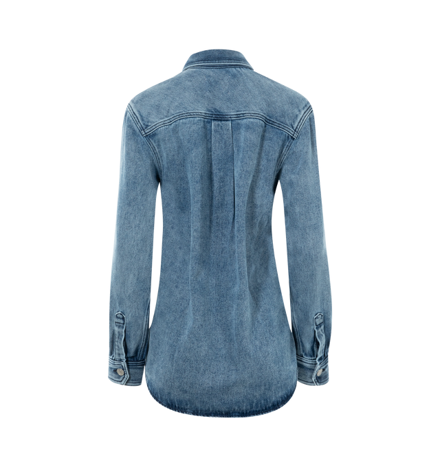 Image 2 of 2 - BLUE - ISABEL MARANT Talbot Shirt featuring fading throughout, spread collar, button closure, patch pockets, shirttail hem, single-button barrel cuffs, box pleat at back yoke and logo-engraved silver-tone hardware. 77% lyocell, 23% cotton. Made in Tunisia. 