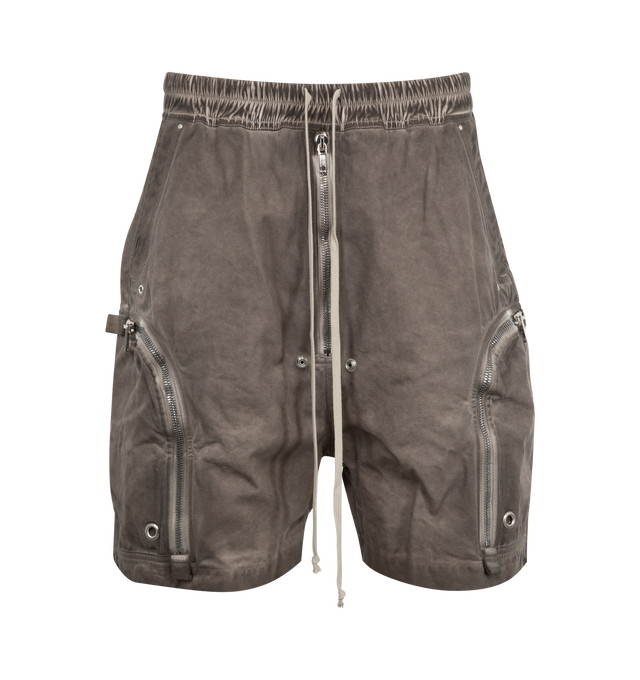 Image 1 of 3 - BROWN - Rick Owens DRKSHDW Bauhaus Shorts featuring elastic drawstring waist, front zip fastening, side pockets, back slit pockets and side zipped details. 100% cotton. Made in Italy. 