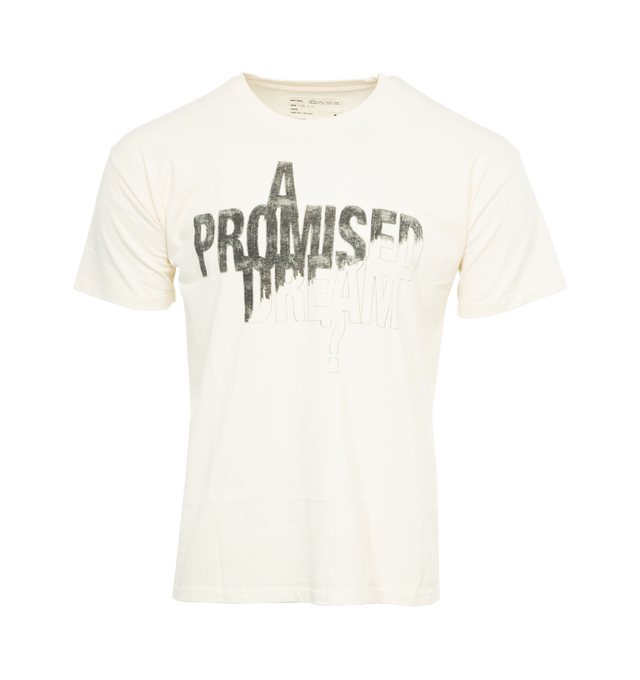 WHITE - ONE OF THESE DAYS A Promised Dream T-Shirt featuring a vintage wash finish, pre-shrunk, short sleeves, crewneck and prints on the front and back. 100% cotton.