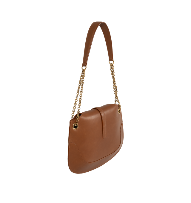 Image 2 of 3 - BROWN - SAINT LAURENT Sienna Satchel Bag featuring top flap, cassandre hook closure, chain and leather shoulder strap. 12.2 X 8.3 X 2.4 inches. Handle drop: 10.2 inches. 100% calfskin leather.  