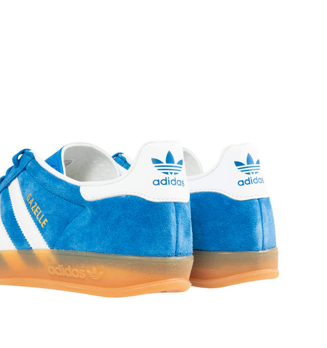 Image 3 of 5 - BLUE - Adidas Gazelle Indoor Sneakers are a lace-up style with suede uppers and gum outsoles. Textile linings. Unisex style in men's sizes. 