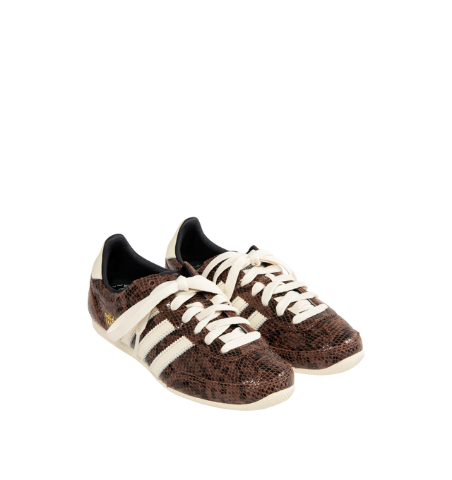 Image 2 of 5 - BROWN - Japan Sneaker featuring soft smooth leather upper accented with snakeskin-look details, regular fit, lace closure, leather upper, synthetic lining and rubber outsole. 