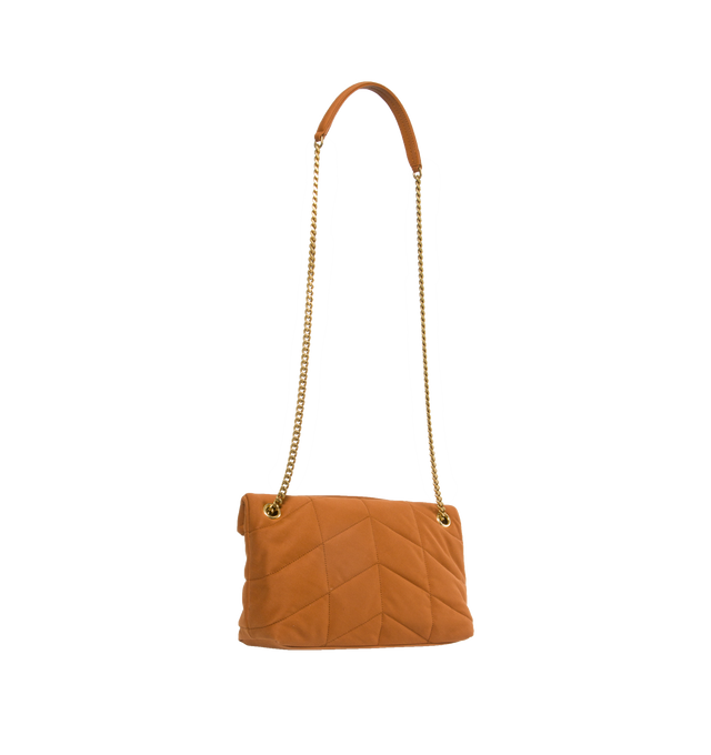 Image 2 of 3 - BROWN - SAINT LAURENT Puffer Small Bag in Canvas featuring chevron quilted topstitching, sliding chain strap, cotton lining, magnetic closure and one zip pocket. 11.4" X 6.7" X 4.3". 100% cotton. Made in Italy.  