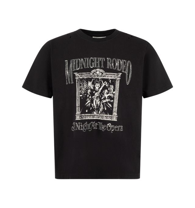 Image 1 of 2 - BLACK - Midnight Rodeo Men's Music of the Night T-Shirt is crafted from cotton and features a classic-fit silhouette, short sleeves, and graphic designs on the front and back.  Main Material: Cotton. 