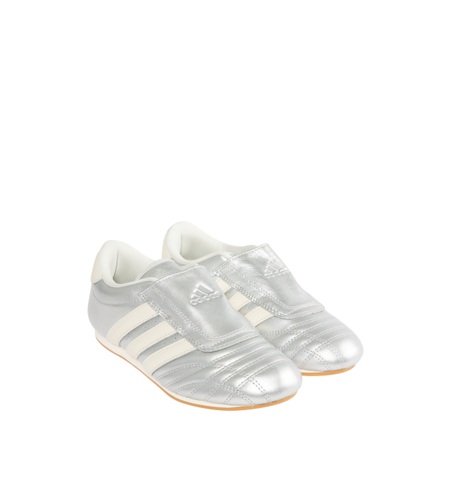 Image 2 of 5 - SILVER - ADIDAS Taekwondo Sneakers featuring a low-profile, slip-on design, leather upper that has a metallic sheen, super low-profile rubber outsole and regular fit. 