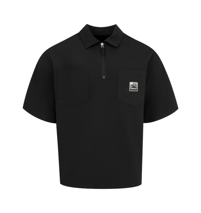 Image 1 of 2 - BLACK - Pleasures Electron Zip Polo is a quarter zip style with a pull tab, patch pockets at the chest, a pen pocket, and a woven brand label on the chest. 98% polyester, 2% spandex.  