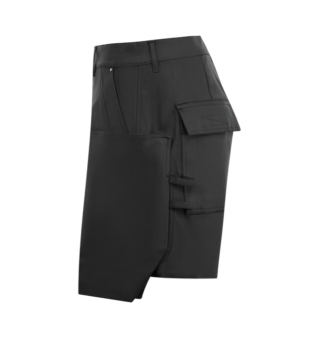 Image 3 of 3 - BLACK - RICK OWENS Cargo Shorts featuring belt loops, four-pocket styling, zip-fly, cargo pocket and hammer loops at outseams. 