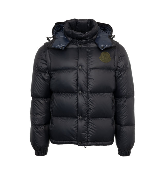 Image 1 of 4 - GREY - MONCLER Cyclone Jacket featuring down-filled, hood, snap button and zipper closure, pockets with zipper closure, hem with elastic drawstring fastening and logo patch. 100% polyamide/nylon. Padding: 90% down, 10% feather. 