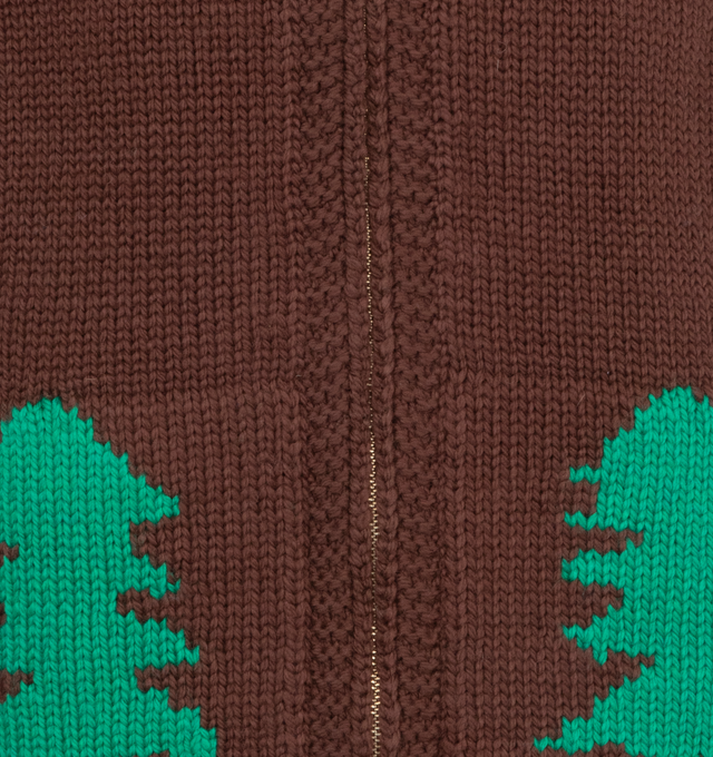 Image 3 of 3 - BROWN - Bode Fir Motif Cardigan has a shawl collar, a zip front closure, and front patch pockets.  