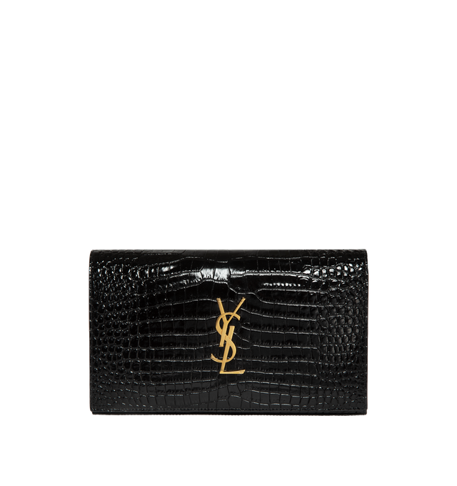 BLACK - SAINT LAURENT Classic Chain Wallet featuring front flap, twenty card slots, two bill compartments, two central compartments, one zipped coin pouch and leather lining. 8.8 X 5.5 X 1.5 inches. 100% calfskin leather.  