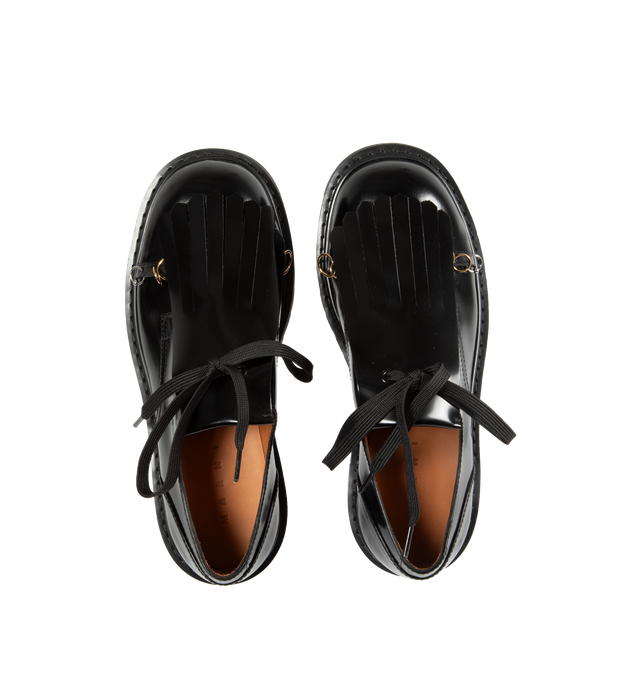 Image 4 of 4 - BLACK - MARNI Laced Dada Derby Shoe featuring an oversized fringe, secured with flat laces, embellished with metal piercing details across the toe, leather insole and chunky rubber sole. 100% calf leather. 