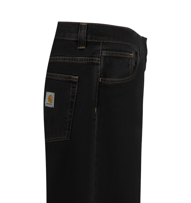 Image 3 of 3 - BLACK - Carhartt WIP Mens Brandon Pants are crafted from heavyweight Smith denim. Features a loose straight fit with a low crotch, slightly cropped inseam, back yoke, multiple pockets, zip fly, and woven Square Label. Main Material: 100% Cotton Denim. Made in Tunisia. 