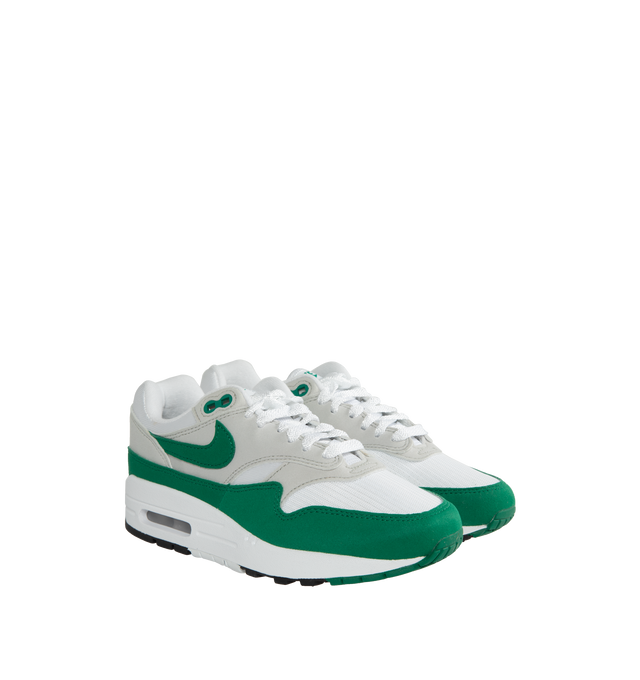 Image 2 of 5 - GREEN - NIKE Air Max 1 featuring mixed materials, visible Max Air unit, padded, low-cut collar, wavy mudguard and pill-shaped Nike Air window and rubber outsole. 