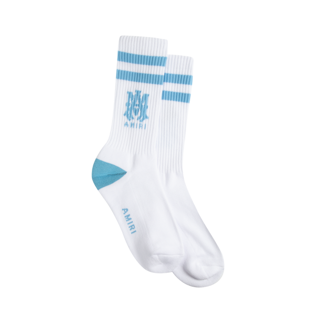 MULTI - AMIRI MA STRIPE SOCK featuringe stripes at the cuffs, Amiri logo at calf and are complete with contrast heels. 78% cotton, 20% polyester, 2% elastane.