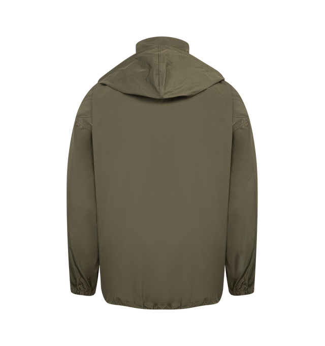 Image 3 of 4 - GREEN - SAINT LAURENT Windbreaker Jacket featuring stand collar with stowaway hood, water-repellent, zip-up closure, storm shield, drawstring hem, logo embroidery on the chest, two zip pockets at the front, elasticized cuffs, drop shoulders and drawstring hem. 100% polyester. Made in Italy. 