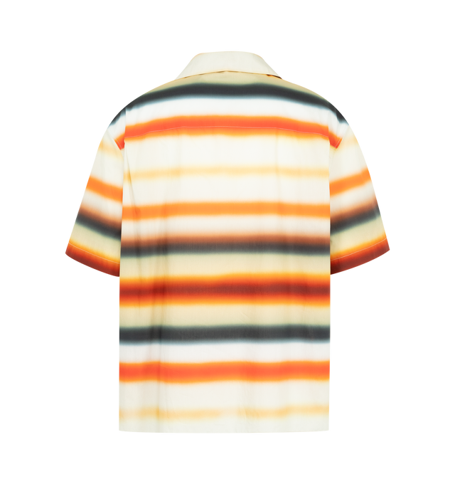 Image 2 of 2 - ORANGE - LOEWE PAULA'S IBIZA Stripe Shirt featuring short sleeves shirt in lightweight cotton poplin with a stripes print, relaxed fit, regular length, camp collar, button front fastening, buttoned chest patch pocket, split sides and anagram embroidery placed on the chest pocket. Cotton. Made in Portugal. 