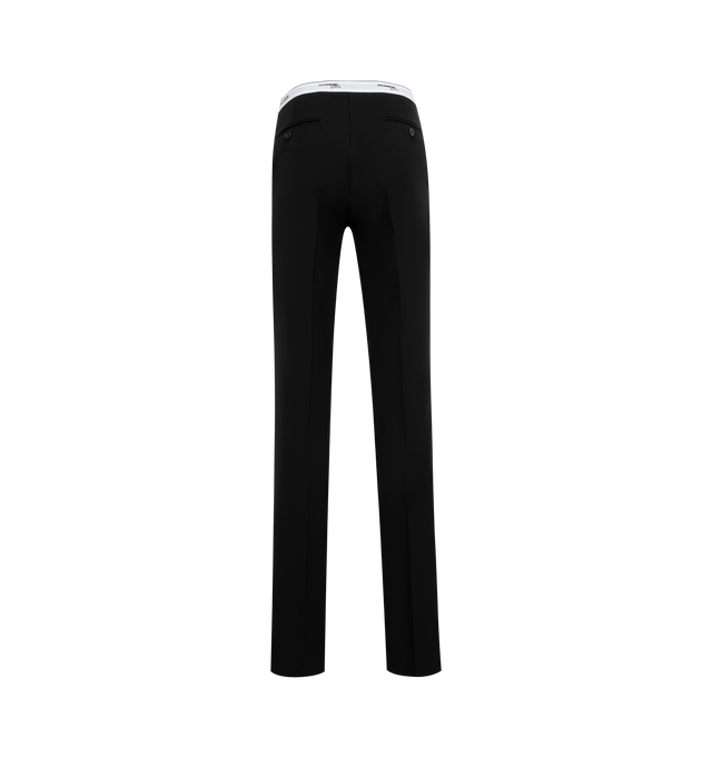 Image 2 of 3 - BLACK - HOMME GIRLS Classic Trousers featuring straight-leg, plain-woven stretch wool, logo-woven elasticized waistband, four-pocket styling, button fly, creased legs, zip closure at outseam and unlined. 98% wool, 2% elastane. Made in Italy. 