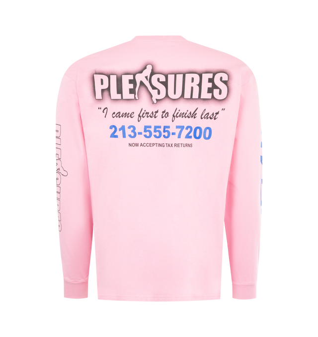 Image 2 of 4 - PINK - PLEASURES Hot 4 U Tee featuring relaxed fit, long sleeves, crew neckline, screen-printed graphics and ribbed trims. 100% cotton. 