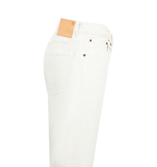 Image 3 of 3 - WHITE - R13 Cuffed X-BF High-Rise Jeans featuring rolled cuff, five-pocket style, raw hem, and a zip fly with button closure. 100% cotton. 