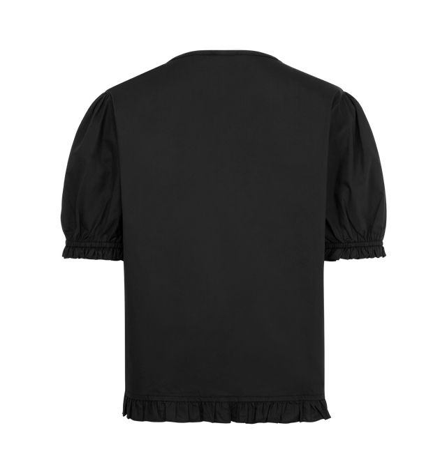 Image 2 of 2 - BLACK - DEIJI STUDIOS Pintuck Top featuring a flattering v neckline with tie closure, delicate pin tuck detail, blouson sleeve and frill detail on arm sleeve and bottom hem. 100% organic cotton poplin. 