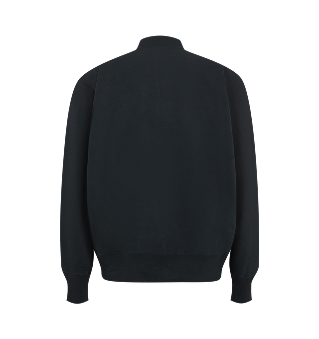 Image 2 of 2 - BLACK - A.Presse Men's Vintage Half Zip Rib Collar Sweatshirt is crafted from 100% cotton brushed-back fleece and features a vintage-inspired half-zip silhouette with a ribbed collar. Designed to faithfully reproduce original vintage sweatshirt details, it is cut with a cropped length, balanced volume, and sleeves that are neither overly wide nor restrictive. The seamless shoulder construction enhances comfort and ease of layering, while an Asahi zipper completes the design. Skilled hand-fini 