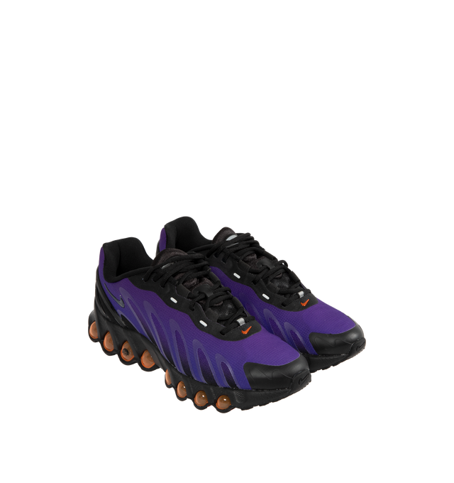 Image 2 of 5 - PURPLE - NIKE Air Max Dn8 Sneaker featuring dynamic Air system with dual-chambered tubes and tuned pressure levels, rubber outsole, plush foam underfoot, sculpted upper made of lightweight mesh on top, while slashes at the sides reveal open mesh for more breathability, plastic heel clip and extra layer across toe tip adds durability. 