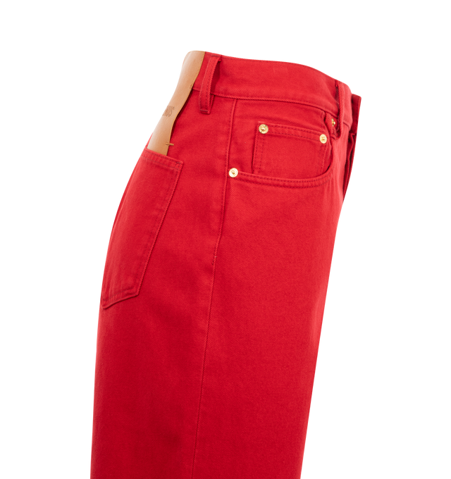 Image 3 of 3 - RED - JACQUEMUS Le De-Nimes Droit Jeans are a 5-pocket style with a button fly, high rise, belt loops, and silver-tone hardware.  100% regenerative cotton. Made in Italy.  