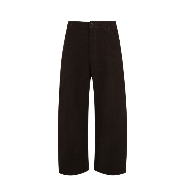Image 1 of 3 - BROWN - Studio Nicholson Men's Volume Jeans featuring exaggerated, balloon-shaped leg, button fastening, classic five pockets, belt loops and logo patch to the rear. Cotton. 