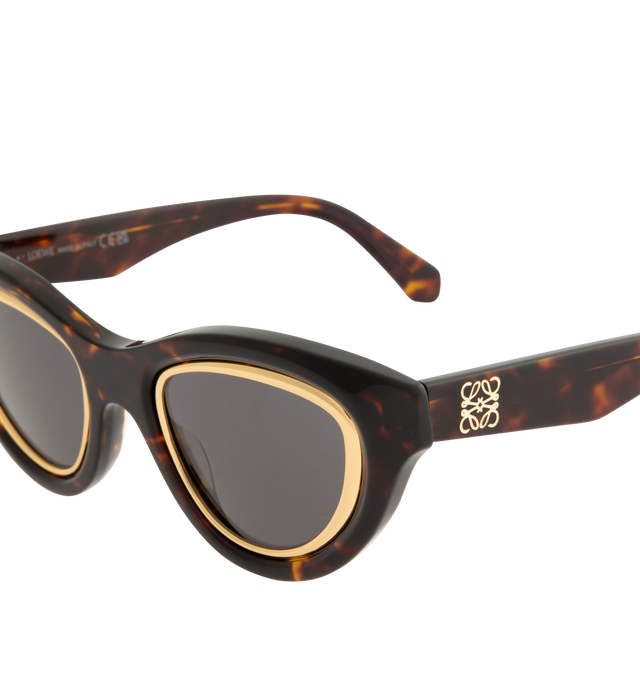 Image 3 of 3 - BROWN - LOEWE Anagram Sunglasses featuring  cat eye shaped sunglasses in acetate with a metal inner rim, adjusted fit, UVA/UVB protection and gold-finish metal Anagram. Acetate. Made in Italy. 