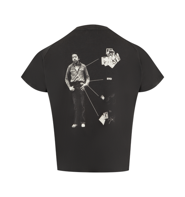 Image 2 of 2 - BLACK - ENFANTS RICHES DEPRIMES Serge Raglan T-Shirt featuring medium-weight cotton baby rib, a raglan short-sleeve construction and mock neck, fitted baby tee silhouette, single stitch at the cuffs, an overedge hem at the waist, printed artwork on both the front and back and faded, lived-in look. 100% cotton. Made in United States. 