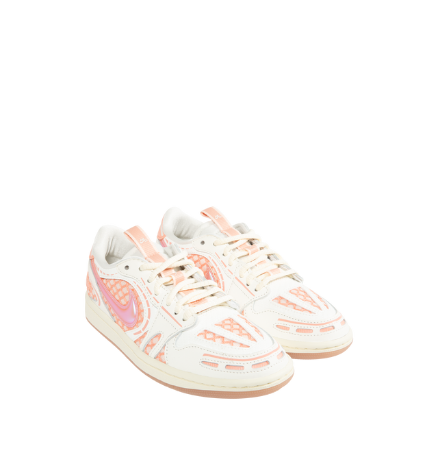 Image 2 of 5 - PINK - JORDAN Air Jordan 1 Low Method of Make Sneaker featuring real and synthetic leather, Nike Air technology, soft foam midsole, rubber outsole, wings logo on heel and stitched-down Swoosh logo. 