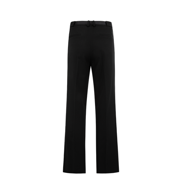 Image 2 of 3 - BLACK - MONCLER Twill Pant featuring two-way stretch twill, adjustable belt, zipper and snap button closure and silicone logo patch. 53% polyester, 43% wool, 4% elastane/spandex. 