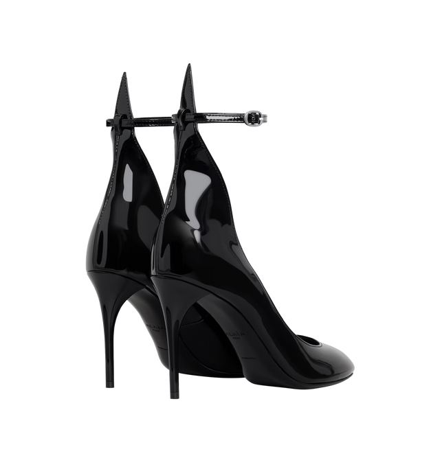 Image 3 of 4 - BLACK - ALAIA Decollete Pumps featuring elegant front low cut, high signature A shaped stem, ankle strap and patent leather. 90mm heel. 100% lambskin. 