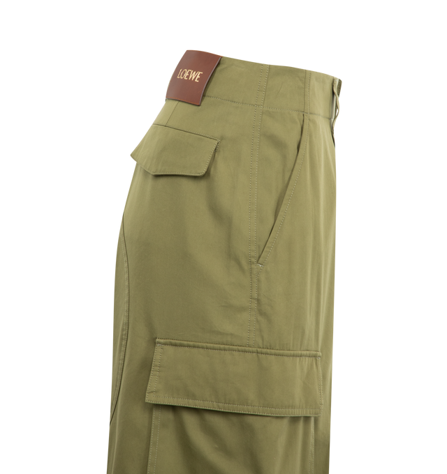 Image 3 of 3 - GREEN - LOEWE Cargo Trousers featuring wide leg, two slit pockets, one back pocket with flap and two flap cargo pockets on legs. 