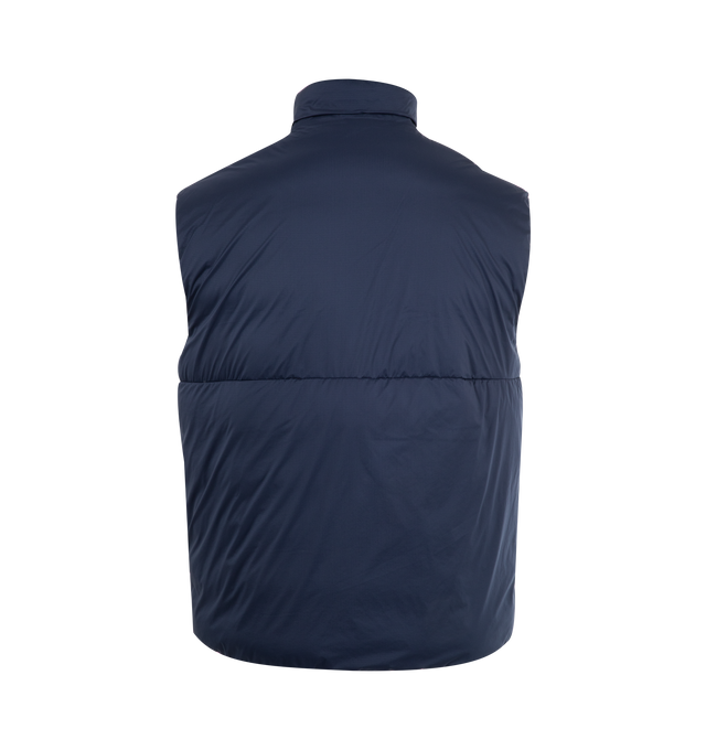 Image 2 of 2 - NAVY - CANADA GOOSE Lodge Vest featuring rip-stop construction, hip length, down-filled collar with a draw cord to seal out drafts, YKK two-way locking reversed coil zipper front closure, with logo pull, insulated wind guard under front zipper, brushed tricot at the chin and behind the neck, single-handed adjustable hem using pocket access to seal out cold and wind, zip hand pockets, and an inside stretch mesh pocket. Made in Canada. 