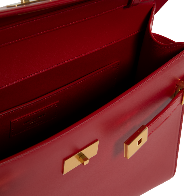 Image 3 of 3 - RED - SAINT LAURENT Manhattan Shoulder Bag in Box Saint Laurent Leather featuring small flap on top, compression tabs on the sides and an adjustable, detachable shoulder strap. 11.4 X 7.8 X 2.9 inches. 90% calfskin leather, 10% metal. Made in Italy.  