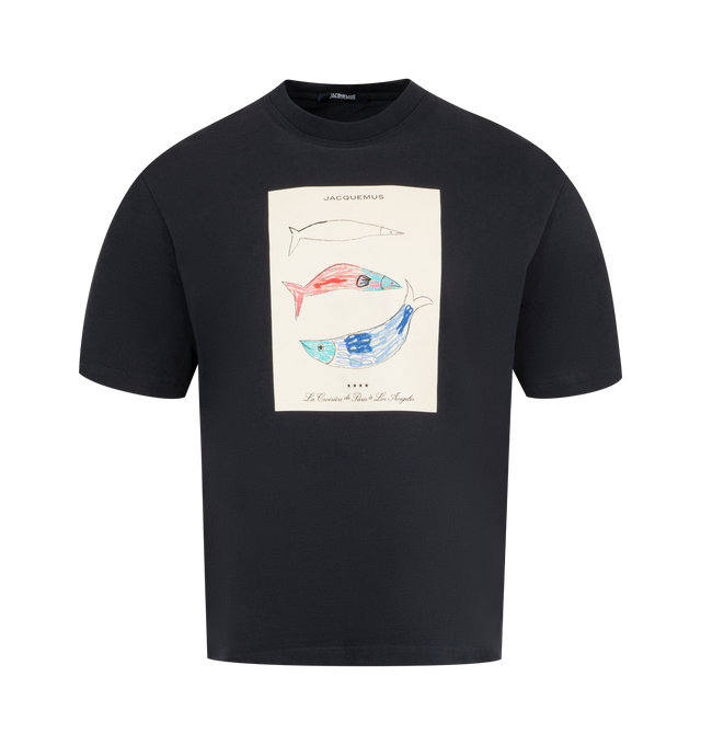 Image 1 of 2 - BLACK - JACQUEMUS Le Marino T-shirt featuring crew neck, short sleeves, straight hem and graphic on front. Made in Portugal. 