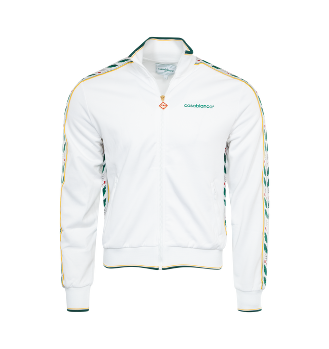 WHITE - CASABLANCA Laurel Track Top featuring stand collar, zip front closure, ribbed hem and cuffs and logo on chest. 53% polyester, 47% cotton.